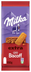 Milka Extra Biscoff Chokolade – Alpine mælkechokolade med sprøde stykker Lotus Biscoff-kiks – 190g