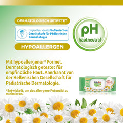 Șervețele umede pentru bebeluși sensibili, 0% parfum, formulă 98% naturală care restabilește echilibrul pH-ului pielii, cu sigiliu de prospețime, 54 de șervețele