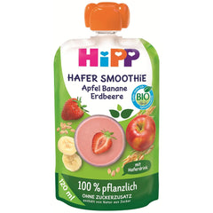 HiPP Bio Quetschie Hafer Smoothie Apfel Banana Erdbeere mit Haferdrink (6 x 120 ml), ab 1 Jahr, 100% pflanzlich, ohne Zuckerzusatz, vegansk, i bedste bio-kvalitet