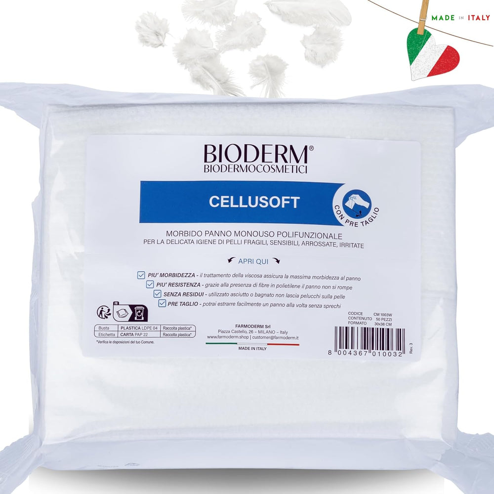 BIODERM Cellusoft - bløde, multifunktionelle engangsviskose og polyester vådservietter - multifunktionelle servietter til den delikate hygiejne af følsom og rød hud hos ældre og børn - 30 x 38 cm (50)