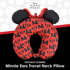 Ful Concept One Disney Minnie Mouse Pernă de gât de călătorie cu urechi 3D și arc pentru avion, mașină și birou, confortabilă și respirabilă, roșu / negru Perne calatorie Naty Shop