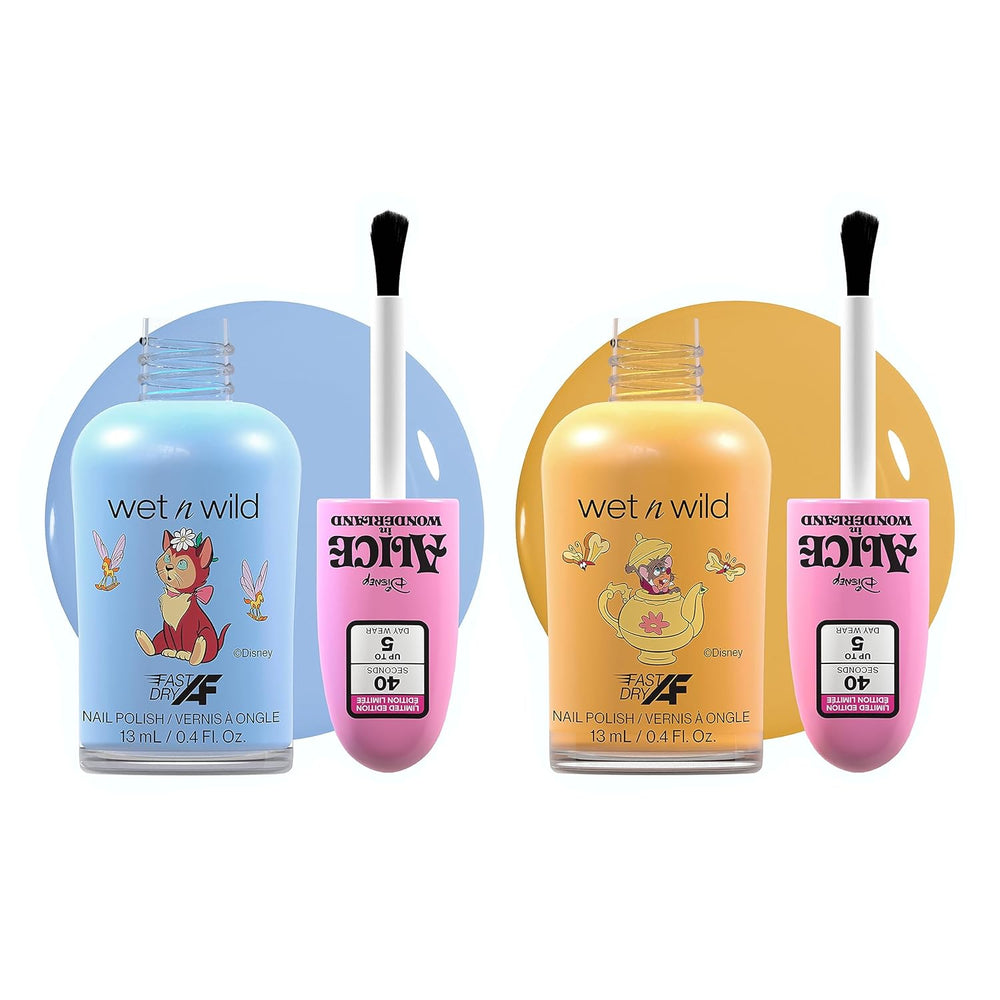 Wet n Wild Alice in Wonderland "In a World of My Own" neglelaksæt med 2 med en hurtigtørrende og langtidsholdbar formel, blank finish, holder op til 5 dage