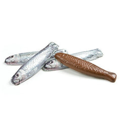 Chokolade sardiner - dåse - fem chokolade fisk | Sjov chokoladegave | Chokolade fisk | Fiskefigurer | Ingen alkohol