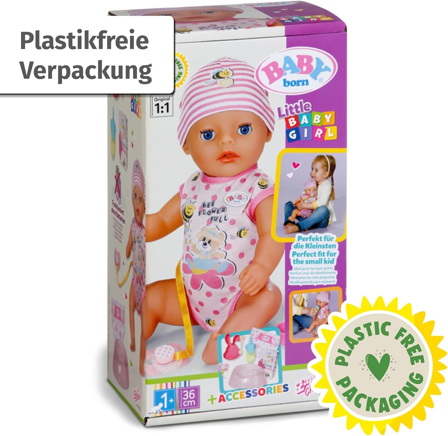 BABY Born Lena (Little Baby Girl) 36Cm, păpușă cu 7 funcții pentru copii de la 1 an, funcționează fără baterie, păpușă mare de 36 cm Papusi Naty Shop