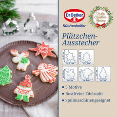 Forme de biscuiți de Crăciun Dr. Oetker, Set de 5 – Forme de biscuiți albe pentru copt de Crăciun – Forme de biscuiți din oțel inoxidabil pentru Crăciun