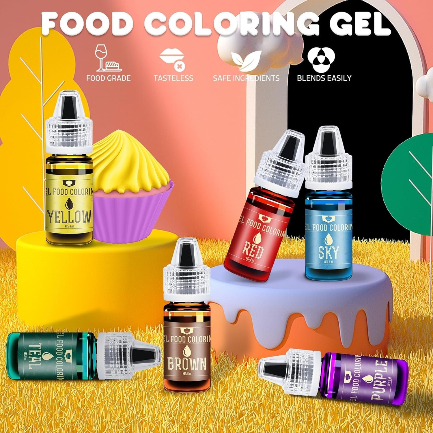 Colorant alimentar cu gel - 16 coloranți alimentari vibranți pentru copt, decorarea torturilor, glazură, fursecuri, fondant și macaroane - Colorant alimentar cu gel pentru fabricarea săpunului și meșteșuguri - 6 ml fiecare