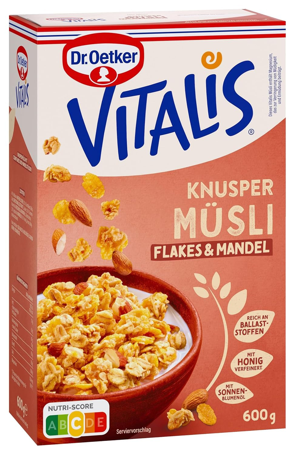 Dr. Oetker Vitalis Crunchy Flakes: Crunchy müsli med cornflakes og mandelstykker, pakke med 5 (5 x 600g)