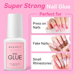 Lipici de unghii Makartt extra puternic pentru unghii artificiale, uscare rapidă în 5 secunde, lipici acrilic pentru vârfuri de unghii sau unghii reparate, nu necesită întărire cu lampa UV, 7 ml