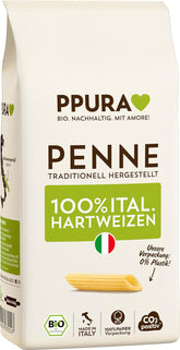 PPURA Økologisk Durum Wheat Penne Pasta 500g, 100% naturlig rørformet pasta, Made in Italy - Italiensk pasta uden tilsætningsstoffer, farvestoffer eller konserveringsmidler