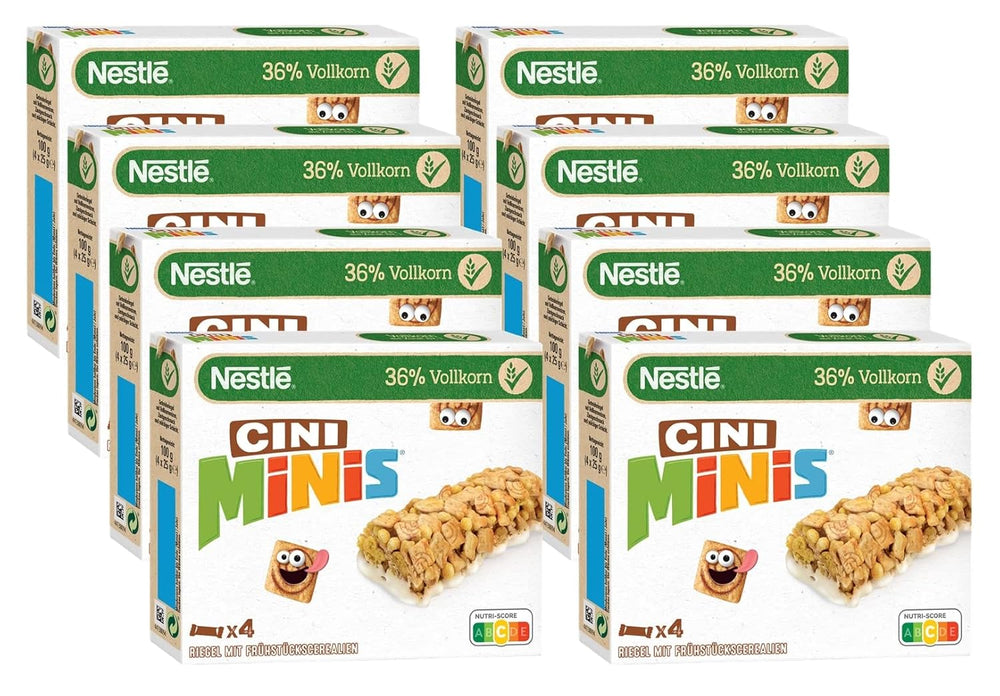 NESTLÉ CINI MINIS kanelstænger, fuldkorns-calcium-sprød snack, 8-pak (4 x 25 g hver)
