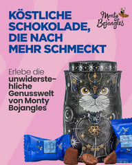 Monty Bojangles Savanna Gold Chokoladetrøfler (135 g) Kakaopulverpralingavesæt i en individuel kattedesign-samleræske Flutter Scotch-smag