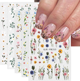 JMEOWIO Nagelsticker Bunte Blumen 9 Blatt Nail Art Sticker Selbstklebend Nagelaufkleber Frühling Sommer Blumen Dekoration Nageldesign Zubehör