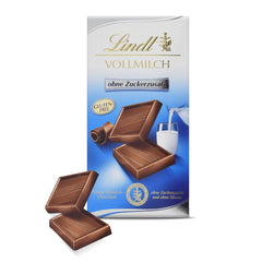 Lindt mælkechokolade uden tilsat sukker | Bar 100g | Den fineste og glutenfri | Chokolade gave