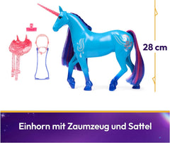 Unicorn Academy Einhorn River - 28 cm groß, Original-Einhorn von Isabel zur Netflix-Serie, mit echter Mähne und Schweif, abnehmbarem Zaumzeug und Sattel sowie Bürste, für Kinder ab 4 Jahren