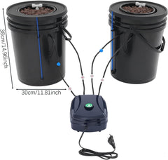Komplet DWC Hydroponic System Kit med 12W luftpumpe, 2 spande (5 gallon), Hydroponic Grow System, 2 poser Ceramsite, Pot Irrigation Kit