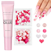 Gel adeziv pentru strasuri Makartt - Set de adeziv UV pentru unghii 15ml cu brelocuri roz pentru unghii, bijuterii pentru unghii în formă de inimă și cerc și accesorii pentru designul unghiilor, pentru manichiură acasă, cadou de Ziua Îndrăgostiților