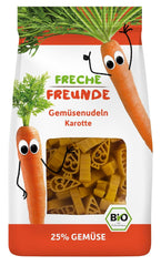 Tăiței vegetali organici Freche Freunde „Morcov”, cu 25% conținut de legume, vegani, pachet de 6 (6 x 300 g)