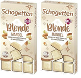 Schogetten Blonde Mandel | Hvid chokolade med karamel og mandelstykker | 100 g | Bekvemt portioneret (pakke med 2)