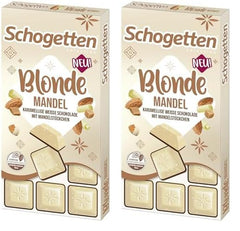 Schogetten Blonde Mandel | Hvid chokolade med karamel og mandelstykker | 100 g | Bekvemt portioneret (pakke med 2)