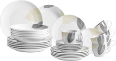 MÄSER 931215 Set de veselă frumos decorat pentru 6 persoane, serviciu combinat 30 de piese, cu forme fără rame, porțelan, alb