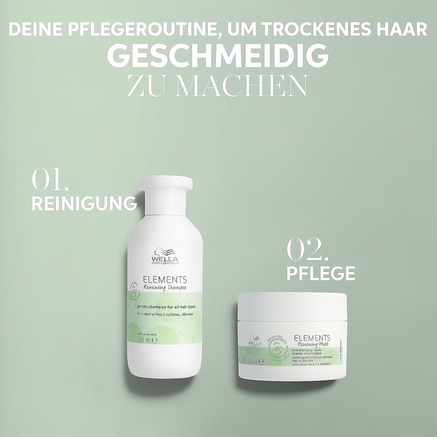 Wella Professionals Elements - îngrijire naturală pentru păr uscat, deteriorat și scalp sensibil - balsam, mască și spray fără clătire cu antioxidanți și esență de măsline Masca de par Naty Shop