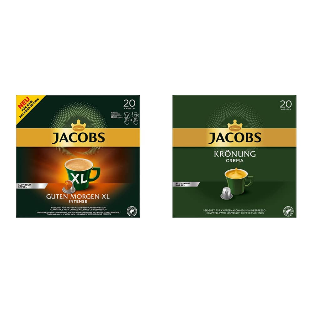 Jacobs Kaffeekapseln Guten Morgen XL Intense - 10er Pack (10 x 20 Getränke) & Kaffeekapseln Krönung Crema, 200 Nespresso kompatible Kapseln, 10er Pack, 10 x 20 Getränke, 1040 g