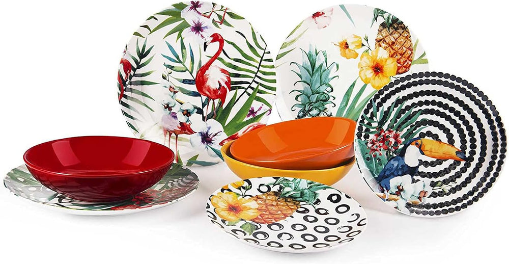 Excelsa Tropical Chic Teller-Set, 18 Stück, Porzellan, mehrfarbig