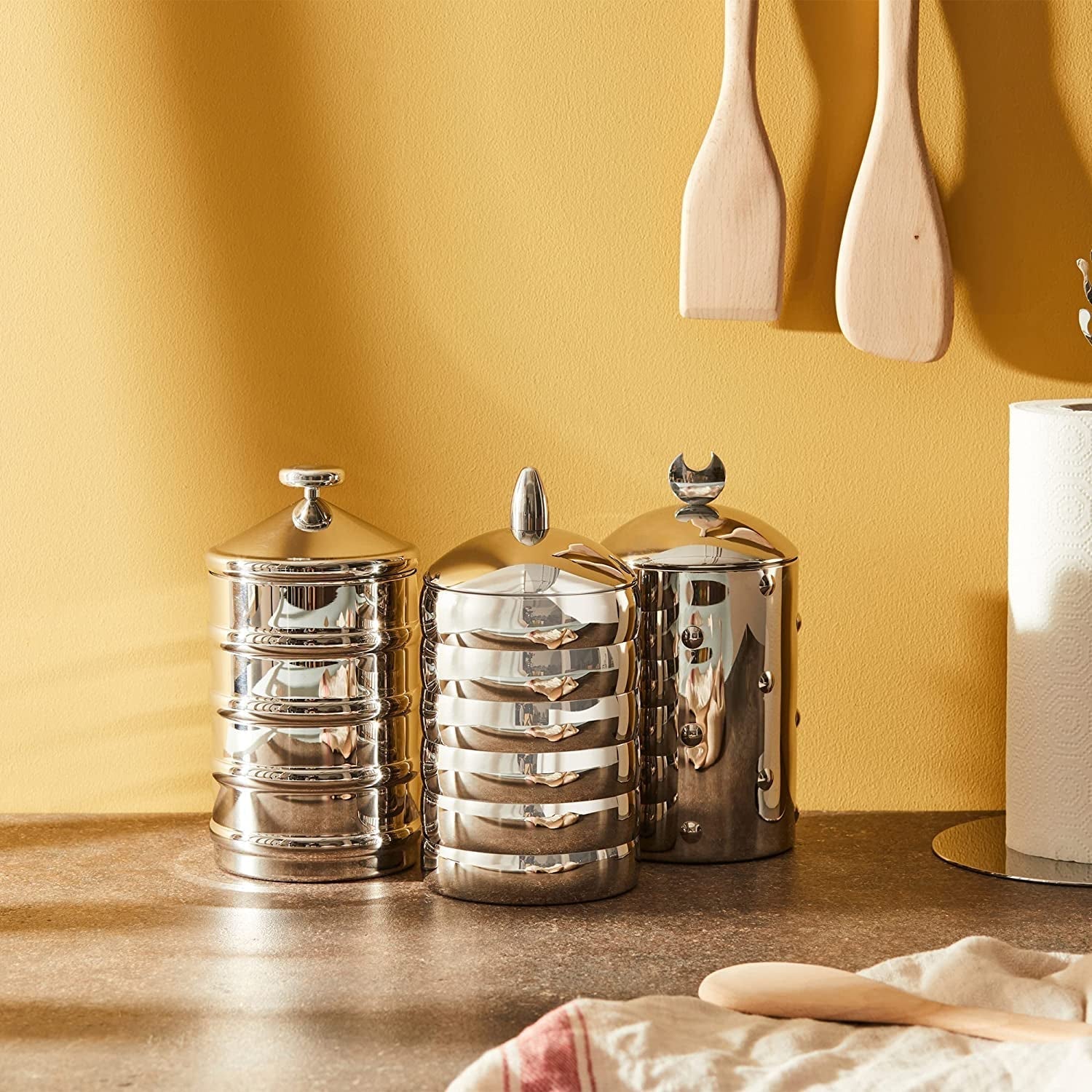 Alessi Kalistò 2 CB02 - Borcan de bucătărie din oțel inoxidabil 18/10 cu buton din aluminiu, 114 cl, argintiu Cutii depozitare alimente Naty Shop