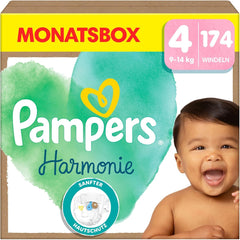 Pampers Harmony bleer størrelse 4, 174 bleer, 9 kg-14 kg, skånsom hudbeskyttelse med 100 % Pampers beskyttelse