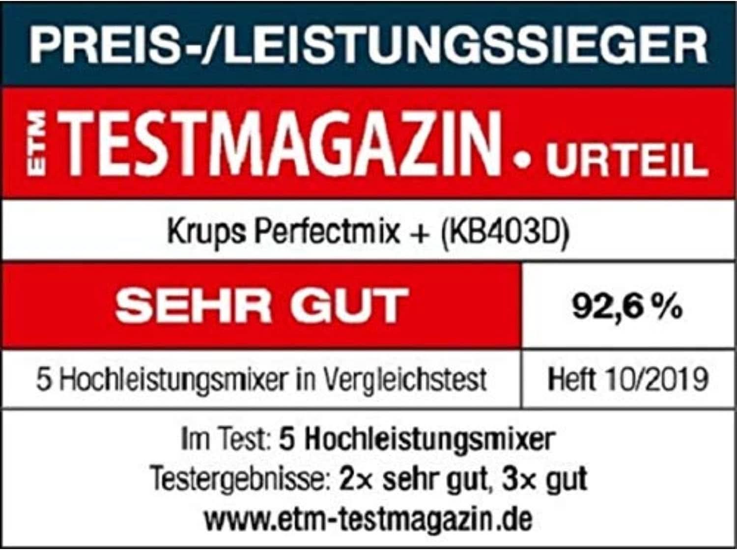 Krups KB403D Perfectmix + Hochleistungsstandmixer | 1.200W | 28.000 Upm | 2L Glasbehälter | 3 Voreingestellte Programme | Powelix- Technologie | Edelstahl/Dunkelgrau Bucatarie Naty Shop