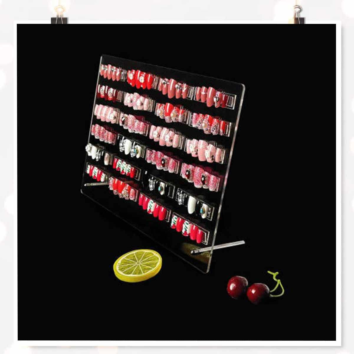 Panou din sticlă acrilică pentru prezentarea unghiilor cu benzi de afișare și nano-adeziv, expoziție de vârfuri de unghii, card transparent de culori pentru nail art, afișaj nail art, afișaj pentru exerciții de unghii (transparent)