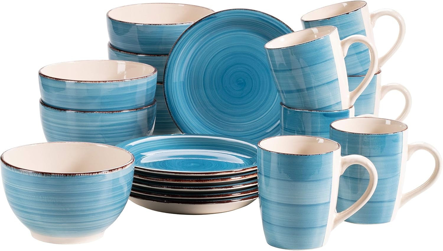 MÄSER 931950 Bel Tempo II serviciu de mic dejun pentru 6 persoane în aspect vintage, ceramică pictată manual Seturi vesela masa Naty Shop Albastru