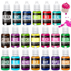 Colorant alimentar - 20 de culori colorant alimentar lichid foarte concentrat pentru prăjituri, copt, ouă de Paște, băuturi - colorant alimentar fără zahăr pentru fondant, glazură, slime, decorare tort - 10 ml fiecare