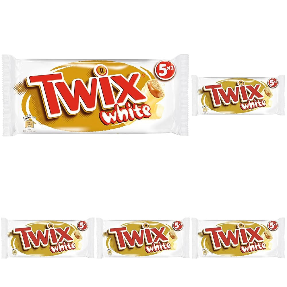 Twix hvide chokoladebarer | Karamel, kiks, hvid chokolade | Chokolade multipakke | 5 barer (5 x 46 g) (pakke med 5)