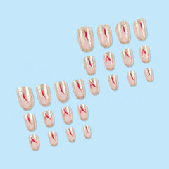 24 buc unghii scurte cu presă pe unghii artificiale cu sclipici auriu pentru lipire pe unghii adezive roșii cu vârtej set unghii acrilice accesorii pentru femei