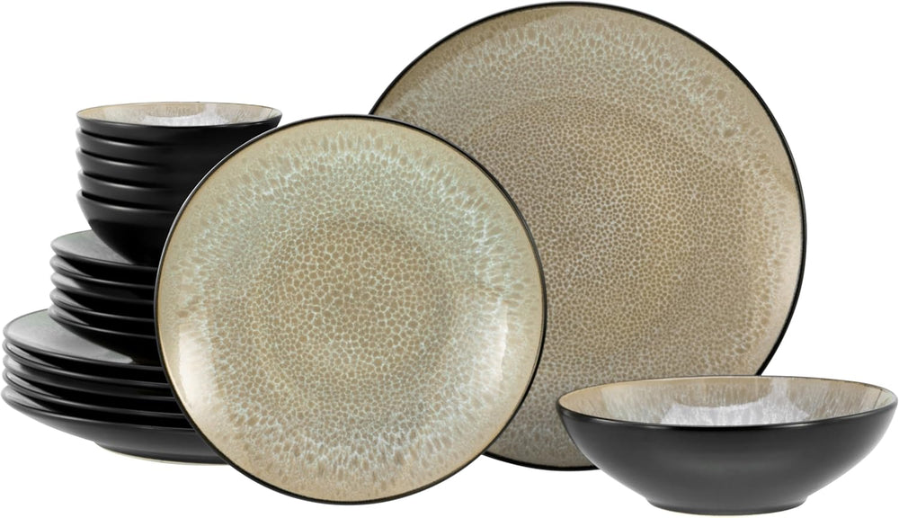 CreaTable, 24464, Seria Malmö Bej, set de veselă cu 18 piese pentru 6 persoane, set de farfurii din gresie, potrivit pentru mașina de spălat vase și cuptorul cu microunde, producție de calitate