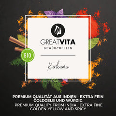 GreatVita Bio Gurkemejepulver, 1000g fintmalet, 100 procent naturligt