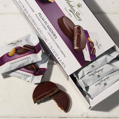 Blomme på Madeira – 220g – Marcipanspecialitet med frugt og alkohol – 8 mørk chokolademønter med blommegele og Madeiravin – Gaveidé