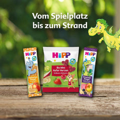 Pungă de fructe stoarcabilă HiPP Organic cu căpșuni și banane în culoarea mărului - Theo Tukan (8 x 100g), de la 1 an, piure de fructe 100%, fără zahăr adăugat, vegan, de cea mai bună calitate organică