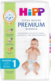 Ble HiPP Extra Soft Premium Størrelse 1 Nyfødt 2-5 kg, 72 stk (3 pakker á 24 stk), med 3-vejs lækagebeskyttelse og dobbelt hudbeskyttelse