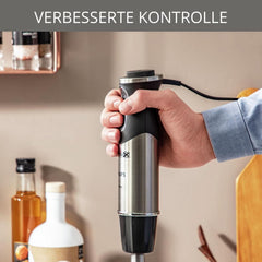 Krups Perfect Mix Stand Mixer HZ6568 | Blender | 1000 Watt | Edelstahlfuß | 4 Extra Scharfe Messer | Powelix-teknologi | Schneebesen | 500 Ml Zerkleiner | 800 Ml Messbecher | Schwarz/Silber Kitchen Naty Shop