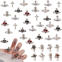 Planet Nail Art Charms, 32 Stück Saturn Form Nagel Edelsteine Für Acrylnägel, Glänzender Nagel Strasssteines Mädchen Nail Art DIY Handwerk Dekoration Zubehör