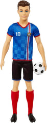 Barbie You Can Be Anything Series Ken Dukke Fodboldspiller Ken Dukke Brunt Hår Blå T-shirt Fodbold 1X Ken Dukke Fodboldspiller Børnegave 3 år gammelt legetøj Hcn15