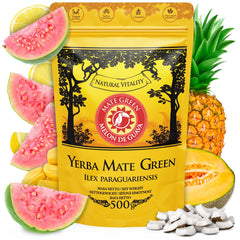 Yerba Melon De Guava 500G – Ceai brazilian Yerba Mate cu pepene galben, guava, jackfruit, ananas și nucă de cocos - Exotic și fructat - Uscat la aer, vegan