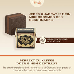 Venchi - Cremino Extra Black Chocolate - Mørk chokolade med mandelmasse og "Piemontesiske skovhasselnødder BGB", 1 kg, glutenfri, uden farvestoffer og uden konserveringsmidler