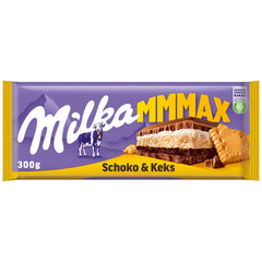 Milka Mmax chokolade og kiks – Alpine mælkechokolade med mælkecremefyld og sprøde stykker kiks – 300g