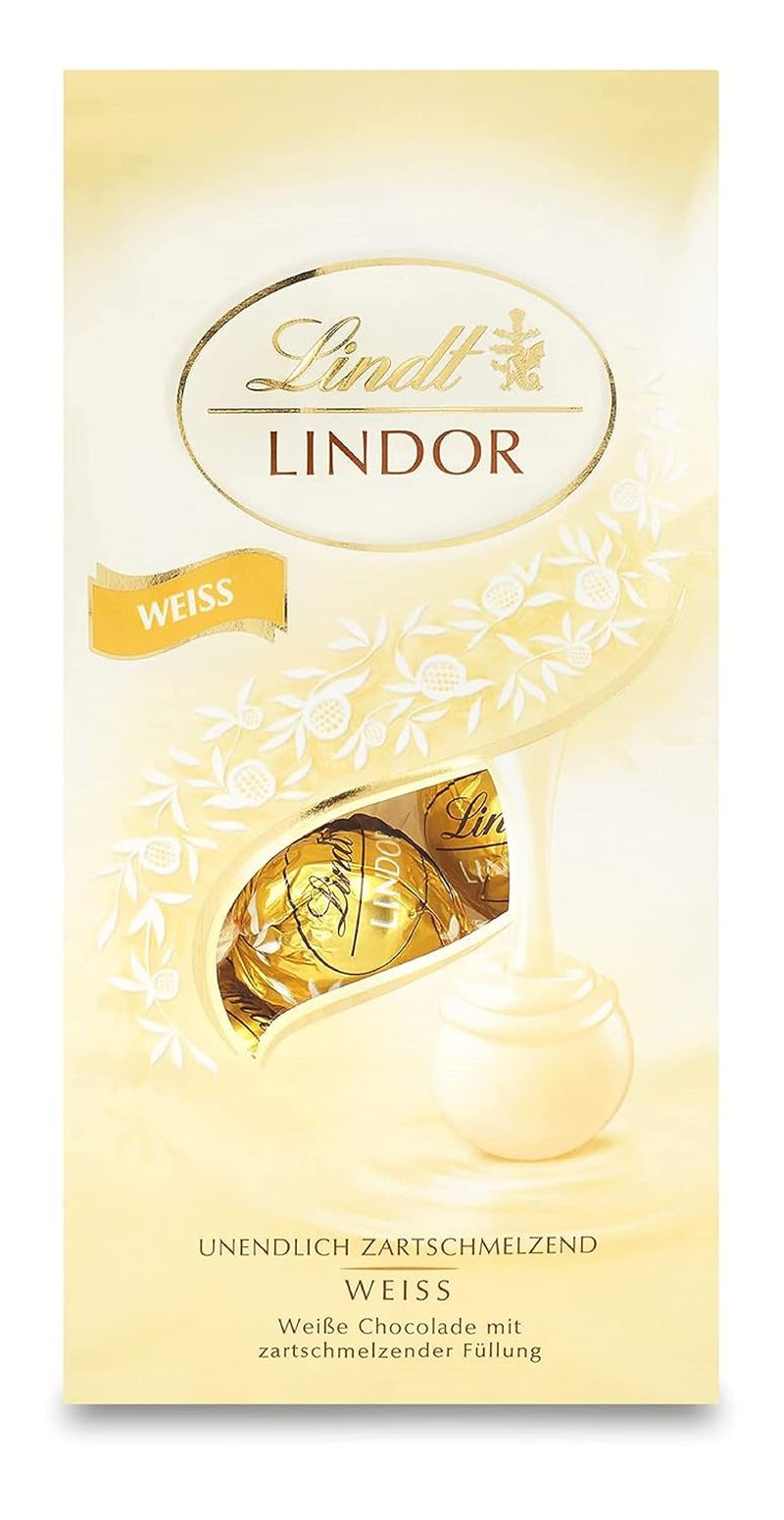 Lindt hvide chokoladekugler LINDOR | 137g pose | Ca. 10 hvide chokoladekugler med smelte-i-mund-fyld | Gave af chokolade | Chokolade gave