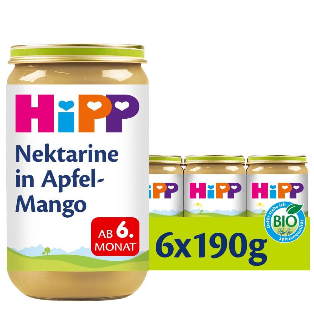 Hipp For Little Gourmets, Nectarine în mere și mango, fără zahăr adăugat, 6 X 190 grame Mama si Copilul Naty Shop 190 grame Fructe