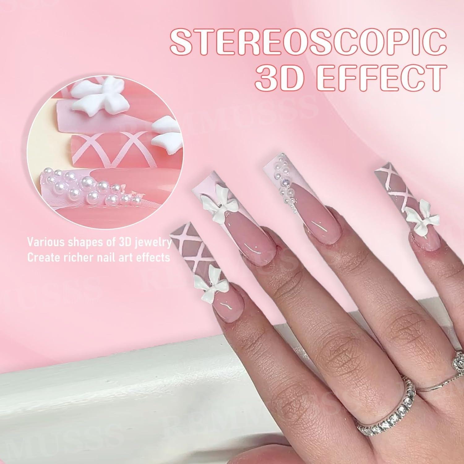 Decorațiuni 3D pentru unghii, 1 cutie de brelocuri pentru unghii, brelocuri pentru unghii cu fundă în formă de inimă și flori în stil mixt, decorațiuni pentru unghii din rășină, pentru decorațiuni Nail Art, accesorii DIY pentru artizanat