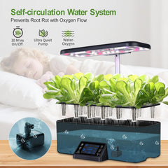 Sistem de creștere hidroponică de interior cu setări inteligente de program de iluminare, ghiveci pentru grădină de plante aromatice cu lumină de creștere cu spectru complet, 17 capsule, negru